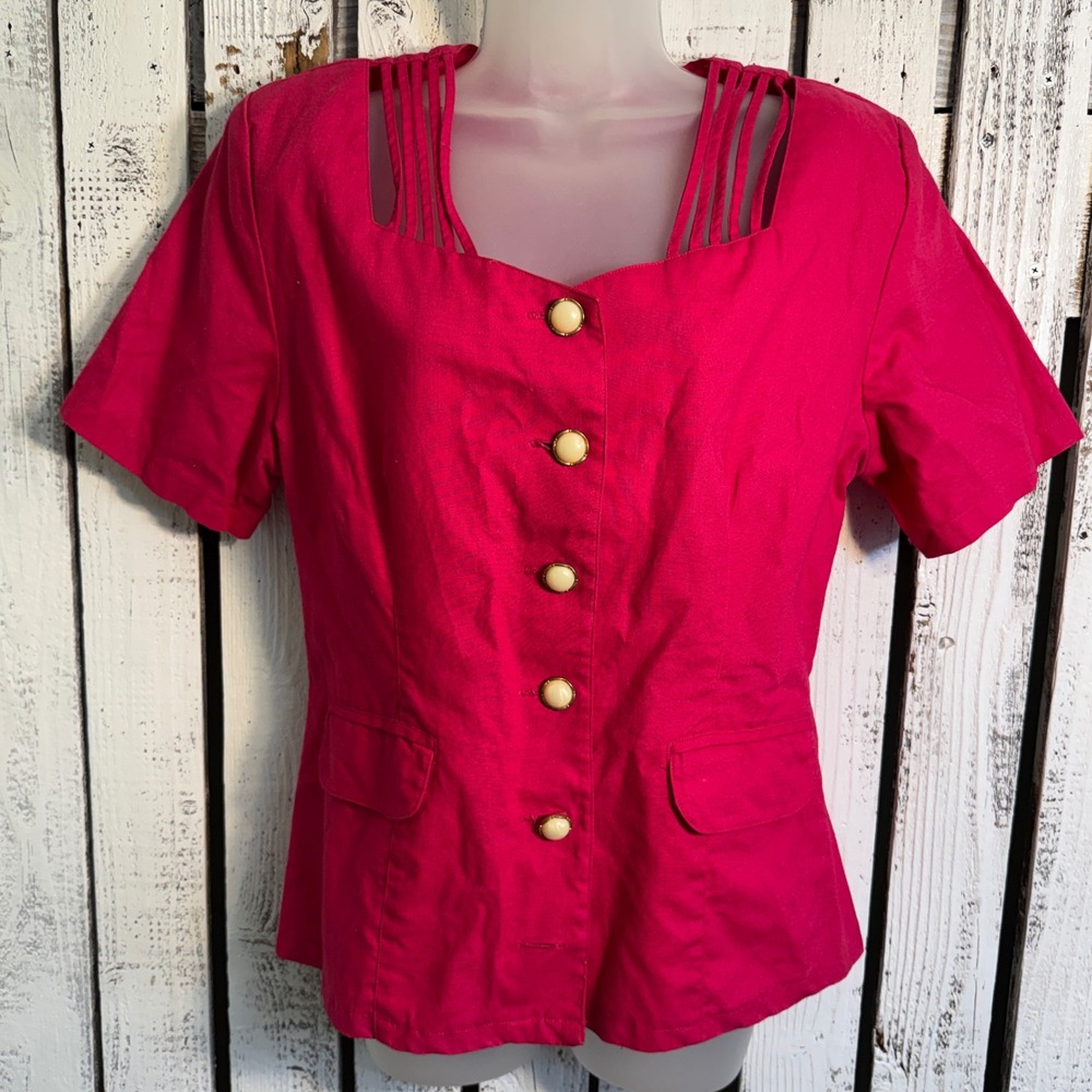 Morgan Square Vtg‎ 80s 90s fuchsia Pink Top Size 13 Strappy Shoulder Pads  Retro